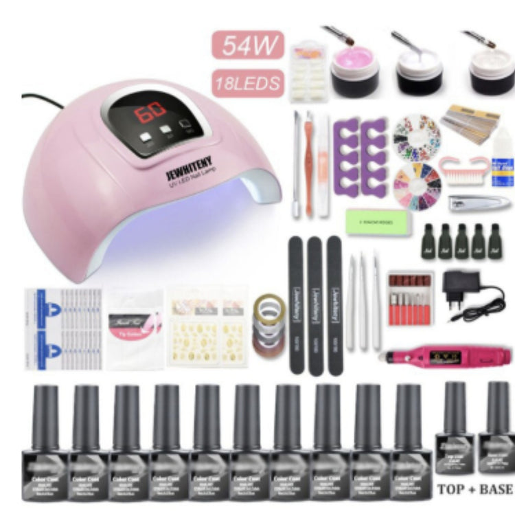 a collection of nail polishes and gel polishes