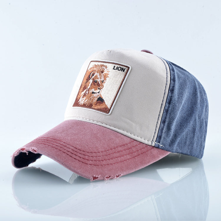 a hat with a picture of a lion on it