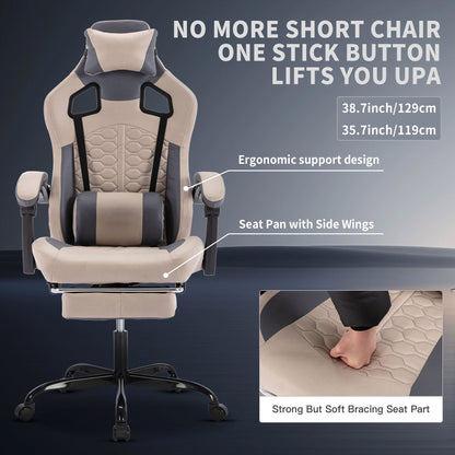 Gaming Chair With Massage,Ergonomic PC Gaming Chair With Footrest Comfortable Headrest And Lumbar Support,High Back PVC Leather,300LBS Grey