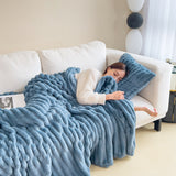 Double-Sided Faux Rabbit Fur Plush Throw Blanket
