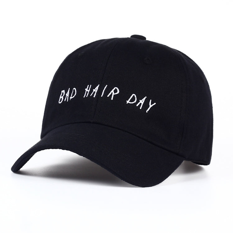 a black hat with white text on it