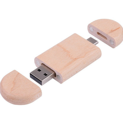 Maple Box Carved Wooden 2 In 1 Mobile Phone U-disk TYPE-C