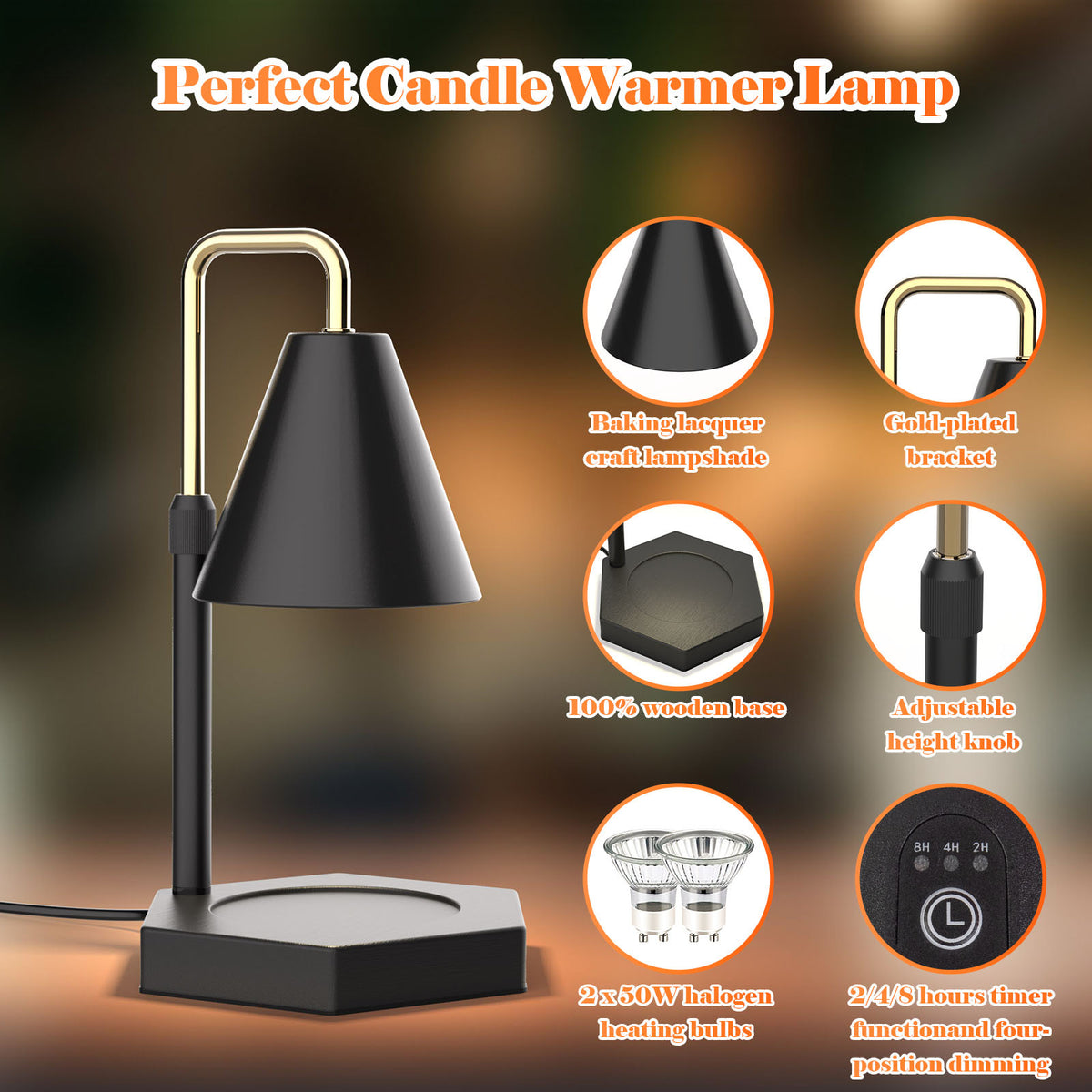 a black lamp with different types of lights