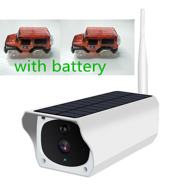 a solar powered camera and a photo of a car