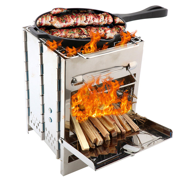 a pan on top of a grill with fire coming out of it