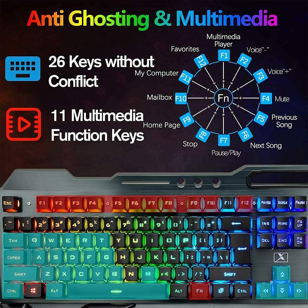 3in1 2.4G Wireless Rainbow Gaming Keyboard Mouse Set LED Backlit For PC PS4