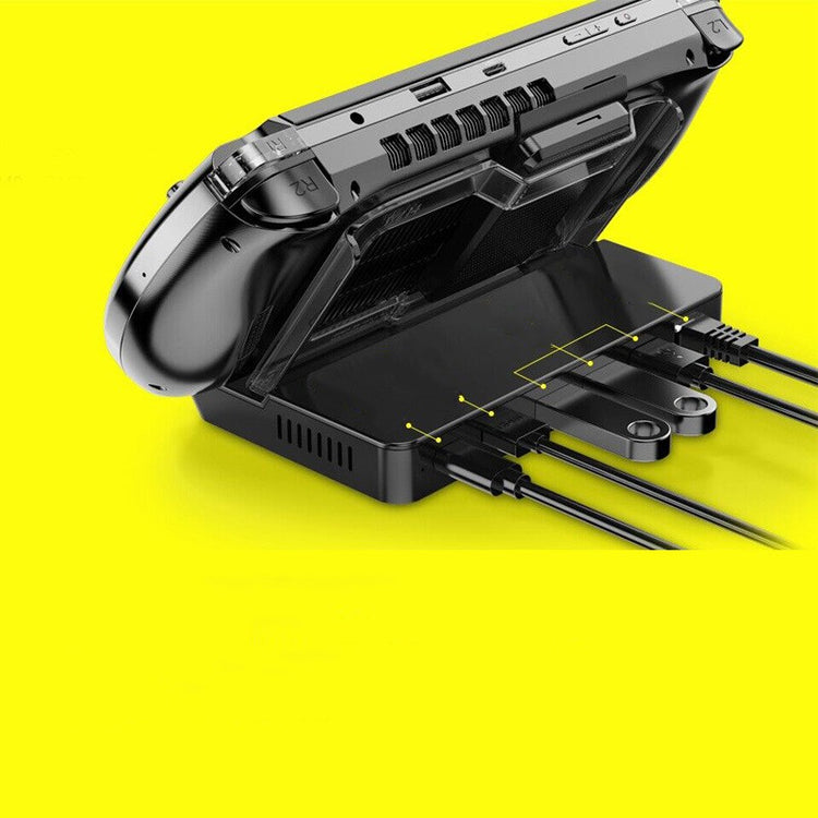 a black gaming console with many cables