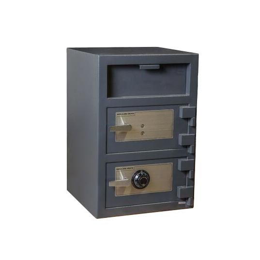 a grey safe with a combination lock