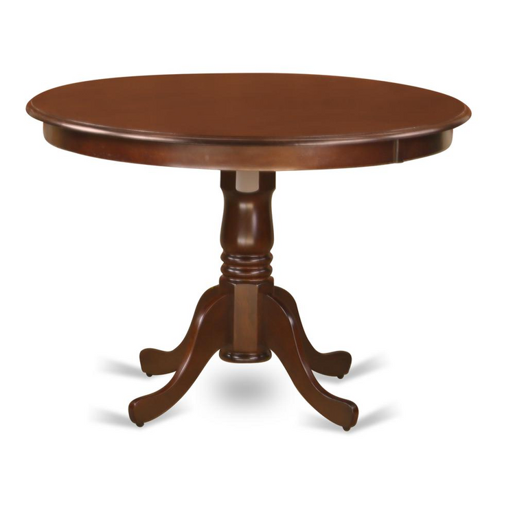 a round wooden table with a white background