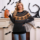 Women's Retro Pumpkin Embroidered Sweater