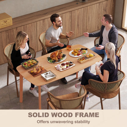 Pine Wood Dining Table for 6, 47" Rustic Rectangular Kitchen Table with Large Tabletop for Dining Room, Natural