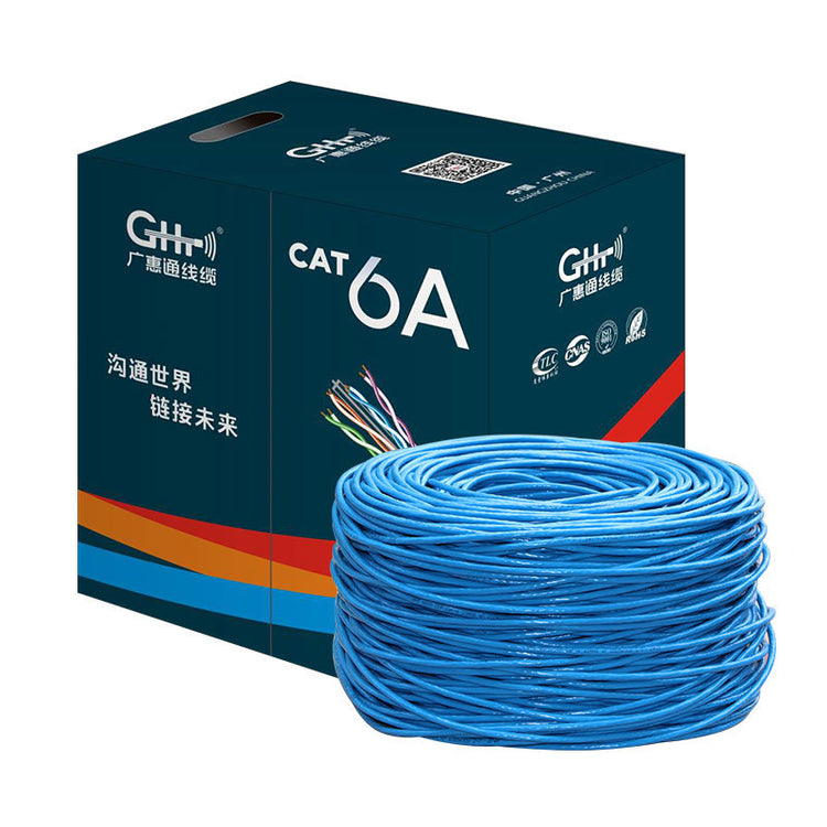 a blue cable roll and a box