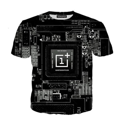 Mechanical Motherboard Printing 3D Digital Printing Men's New Short Sleeve