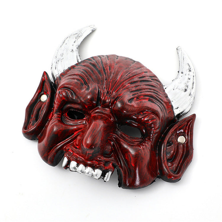 a red and white mask