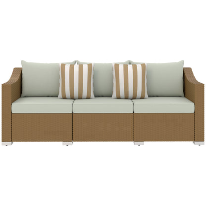 Rattan Wicker 3 Seater Patio Couch With Cushions, 2 Throw Pillows, Outdoor Furniture Rattan Sofa, Light Gray