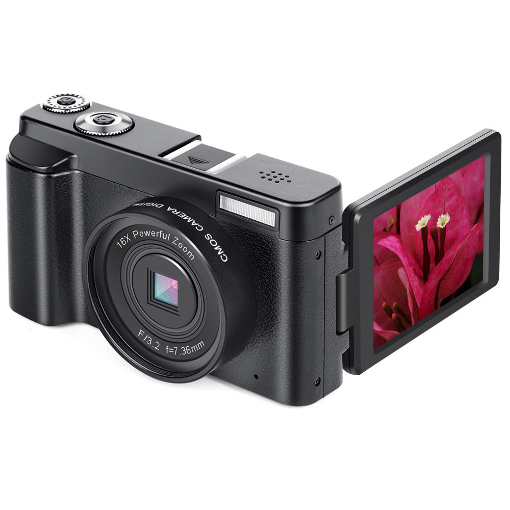 a black camera with a screen attached to it