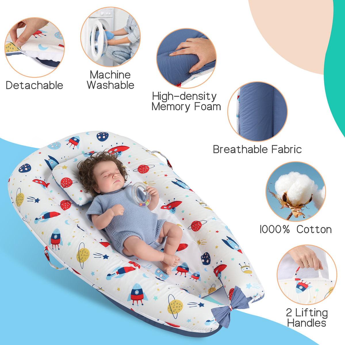 a baby sleeping in a baby bed