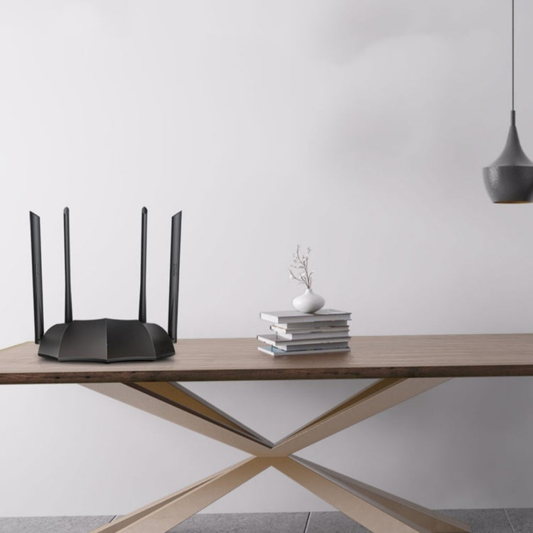 a table with a black object on it