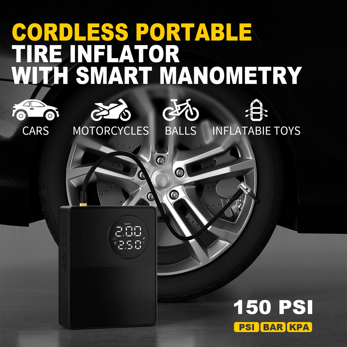 a black device next to a tire