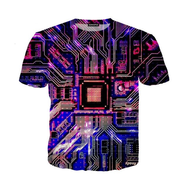 Mechanical Motherboard 3D Digital Printing Men's New Short Sleeve