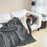 Double-Sided Faux Rabbit Fur Plush Throw Blanket