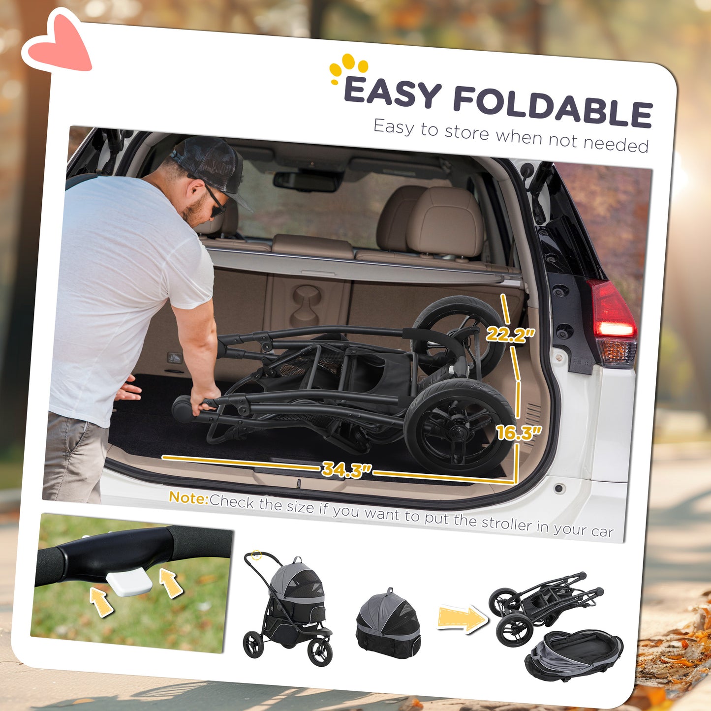 1 Pet Jogging Stroller for Small Dogs and Cats with Detachable Carrier