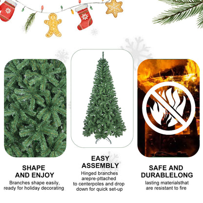 Unlit Artificial Christmas Tree, Green Xmas Tree And Folding Metal Stand For Indoor Holiday Decoration