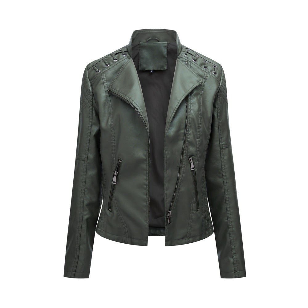 a black leather jacket with zippers