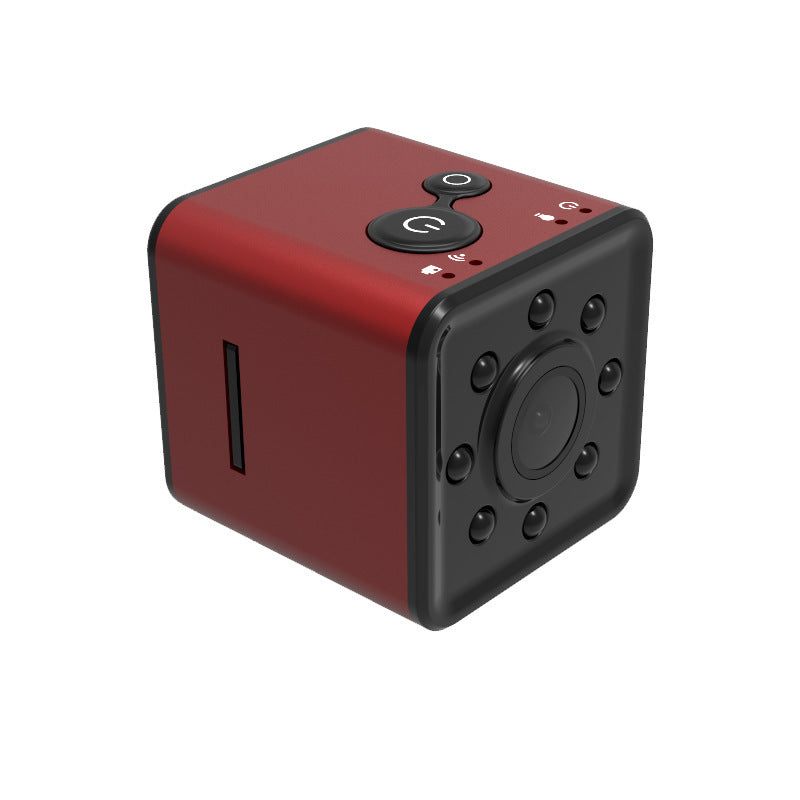 a red and black cube with buttons