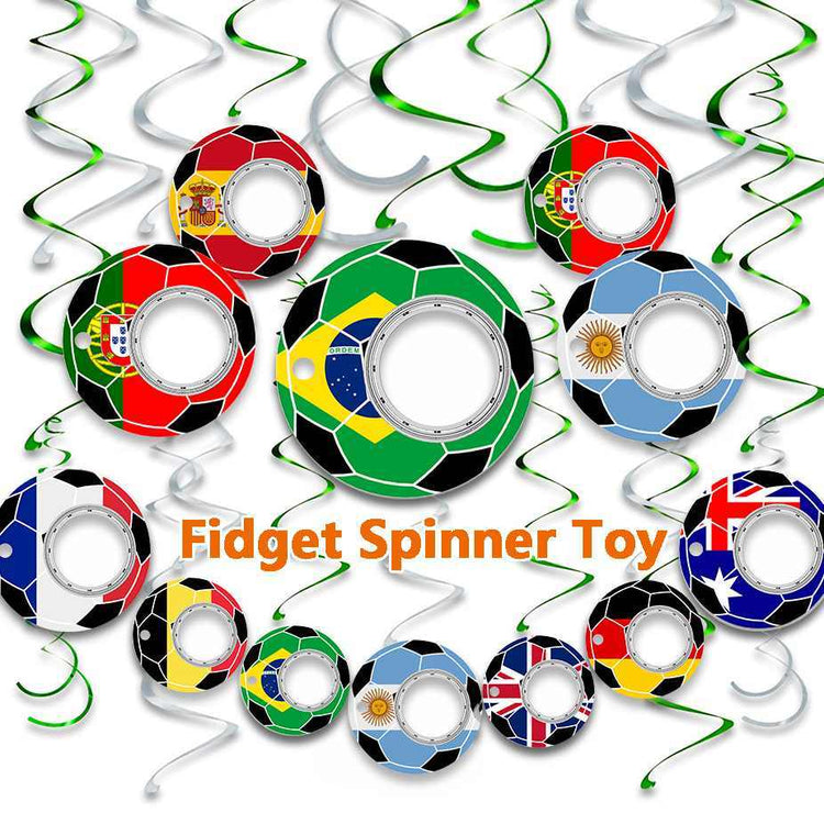 a group of football balls with flags