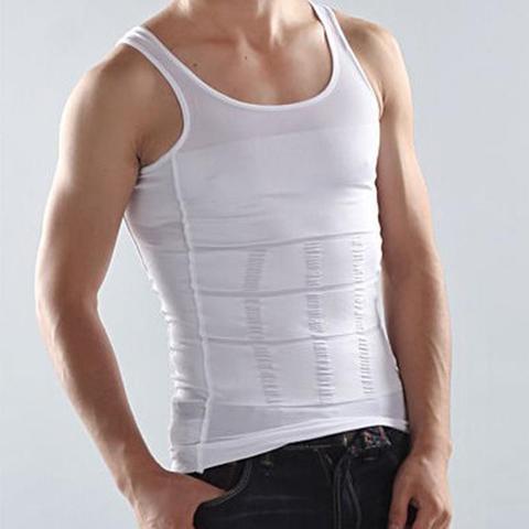 a man wearing a white tank top