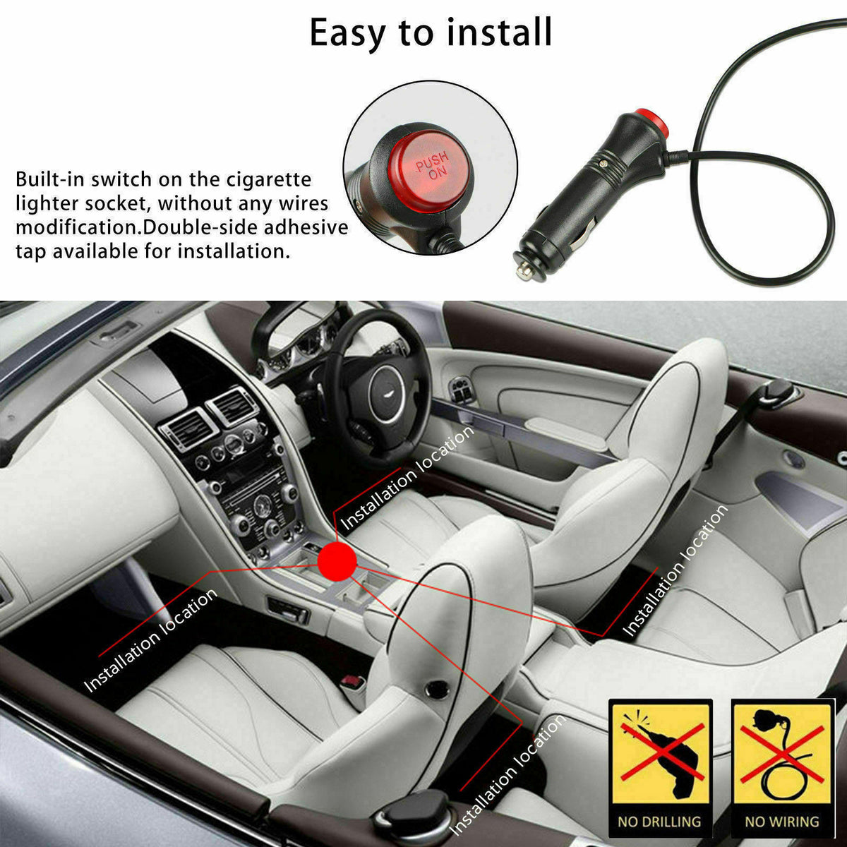 a car interior with a cable and a wire