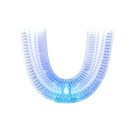 a blue plastic object with white bristles