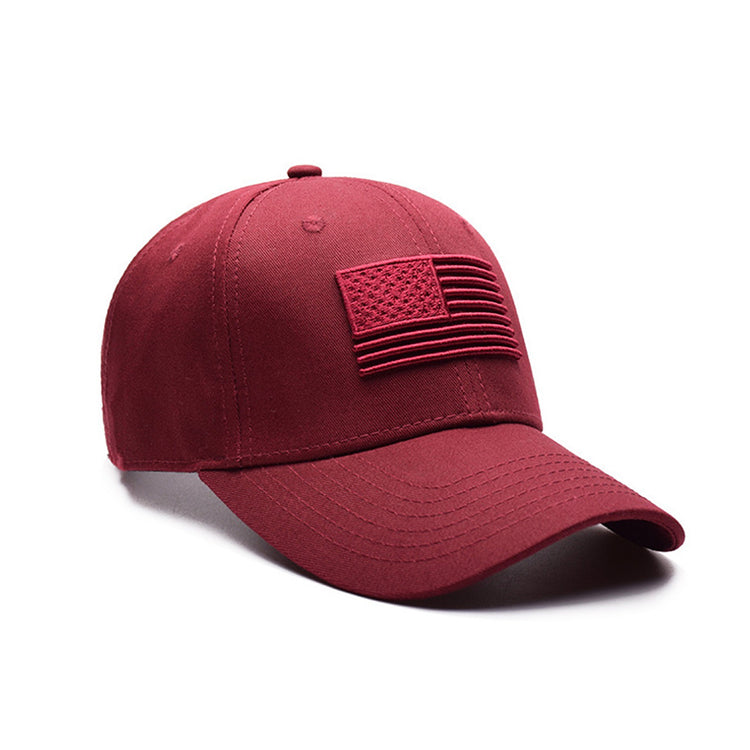 a red hat with a flag patch