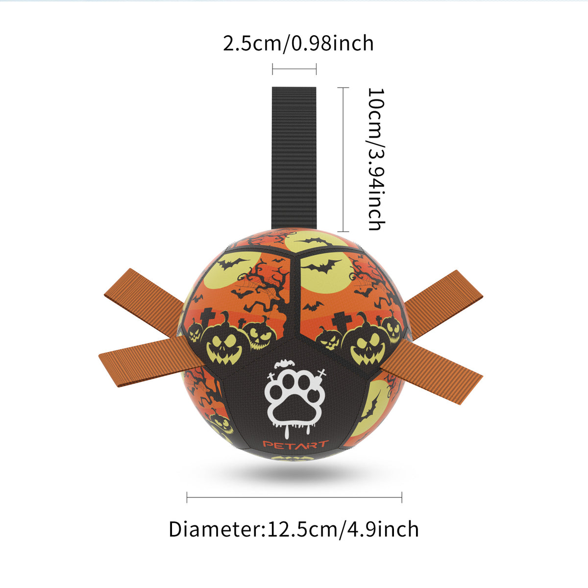 a ball with a pattern and a black strap
