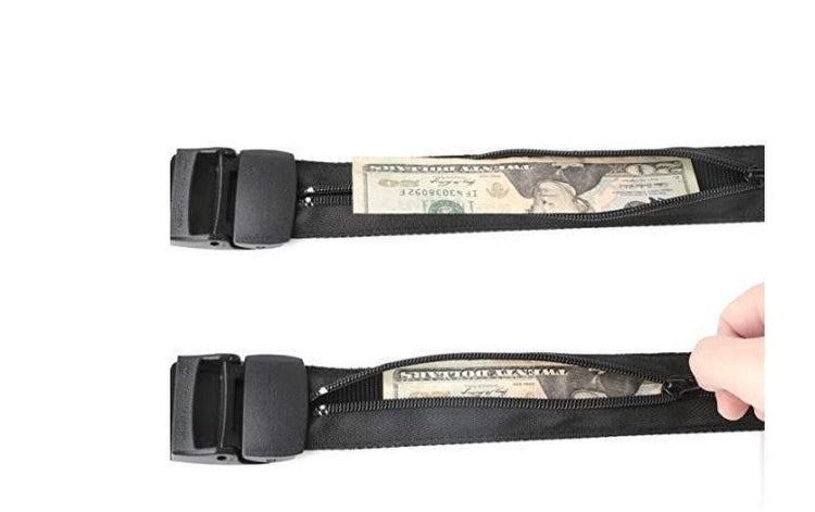 a black zipper with a dollar bill inside