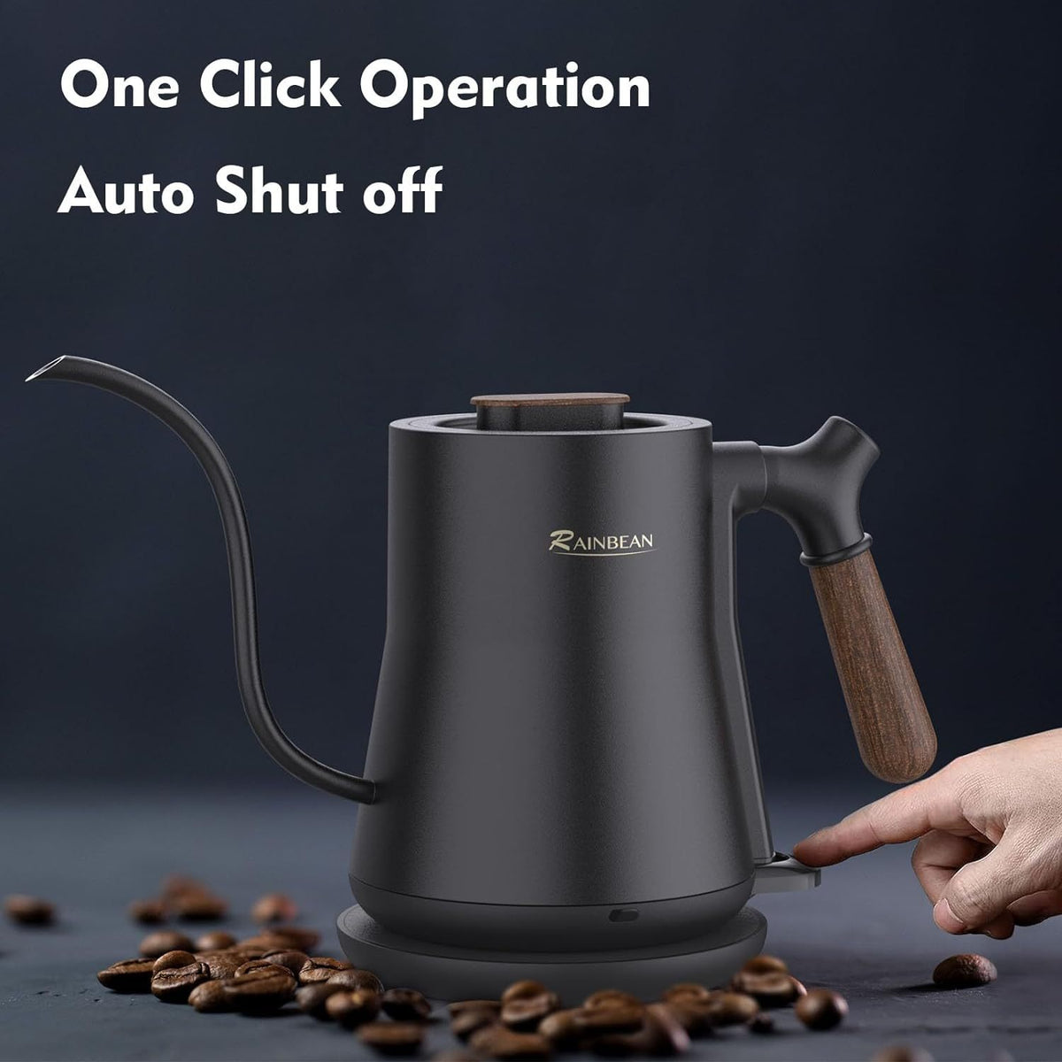 a hand touching a coffee pot