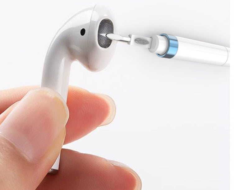 a hand holding a white earbud