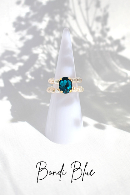 "Ocean Secret" | 3 Shades Blue CZ Freshwater Pearl Rings