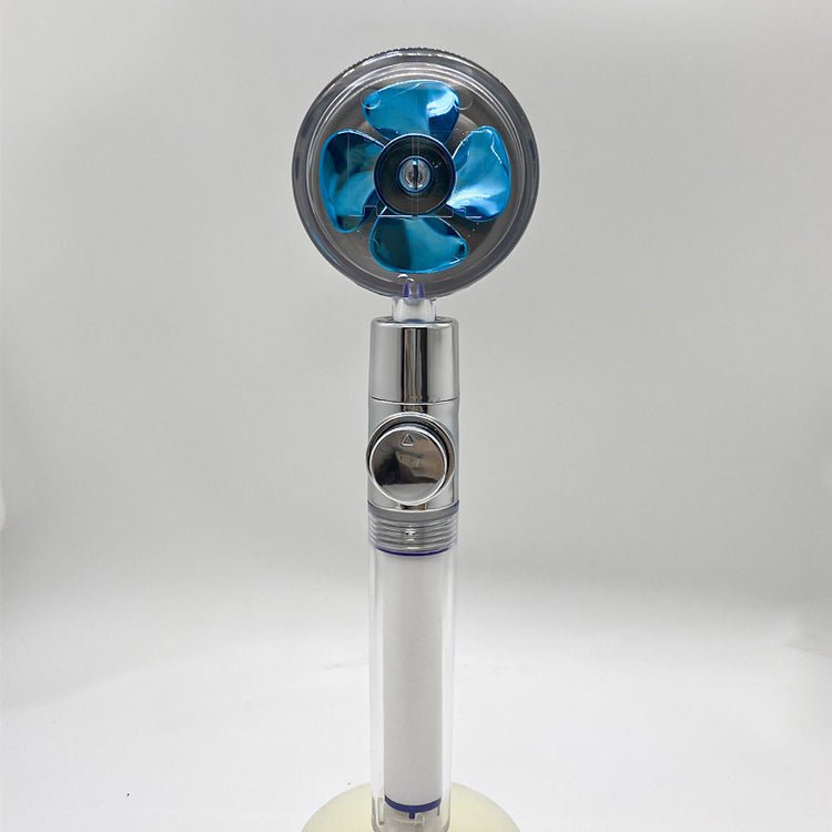 a fan with a blue blade