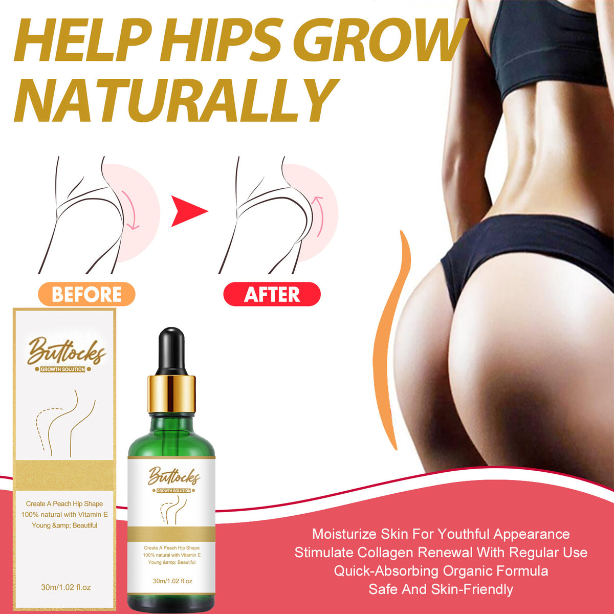 a woman's buttocks and a bottle of serum
