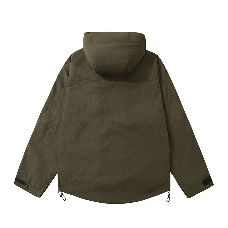 a green jacket with a hood