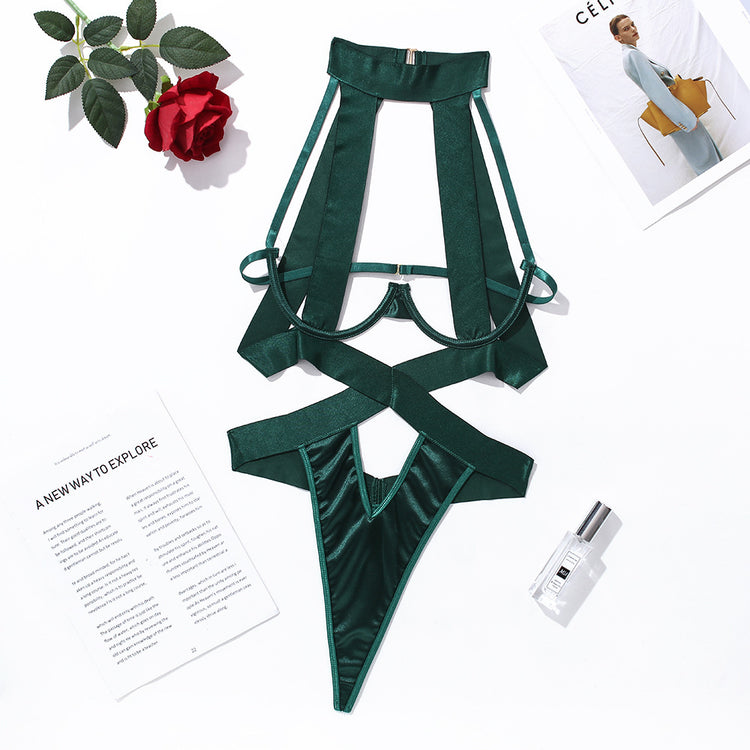 a green lingerie and a rose
