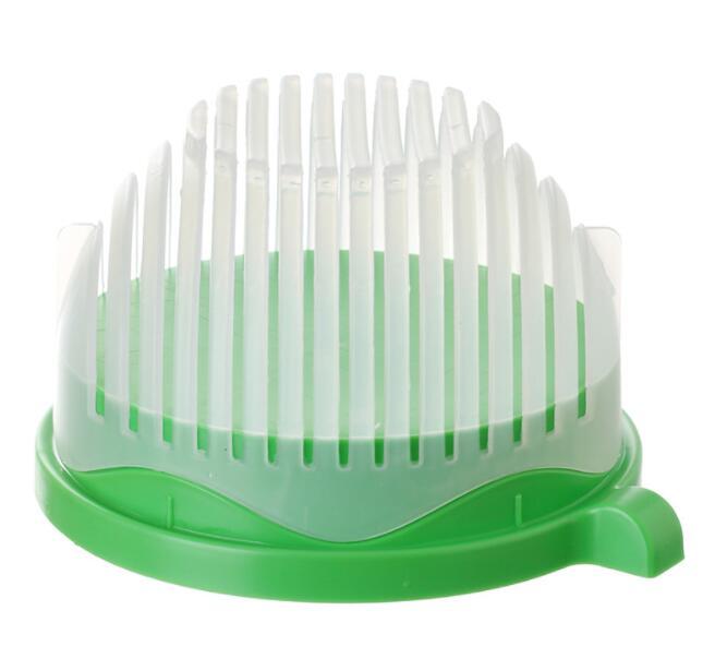 a green and white egg cutter
