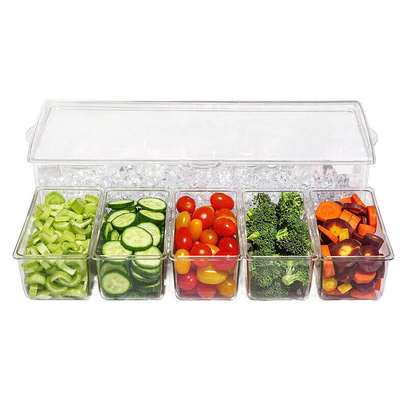 a container of vegetables and ice