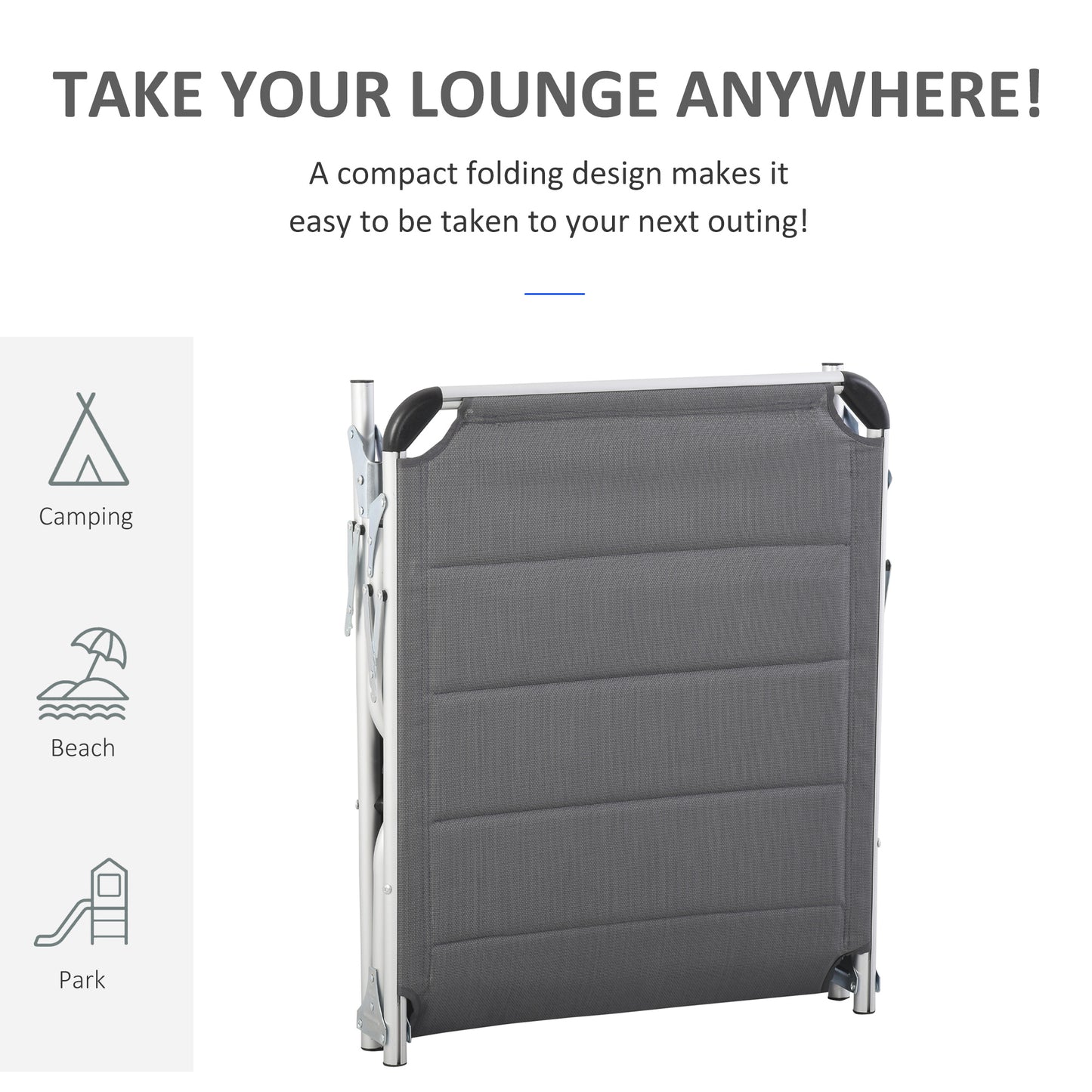 Folding Lounge Chair Outdoor 5-Level Reclining Chaise Lounge Chair Outdoor Camping Tanning Chair with Frame