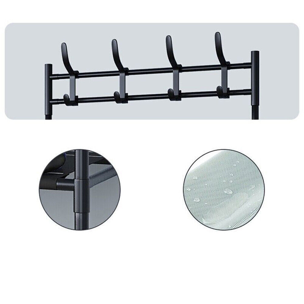 a black metal coat rack