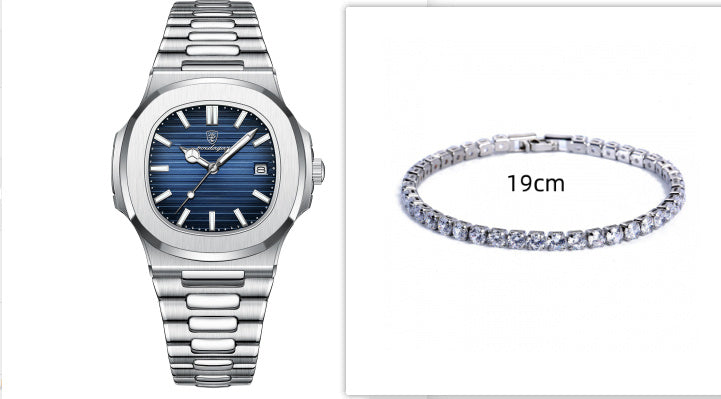 a silver watch and a bracelet