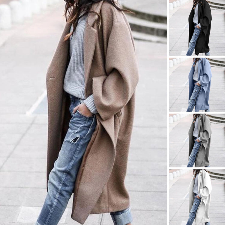 a collage of a woman wearing a long coat