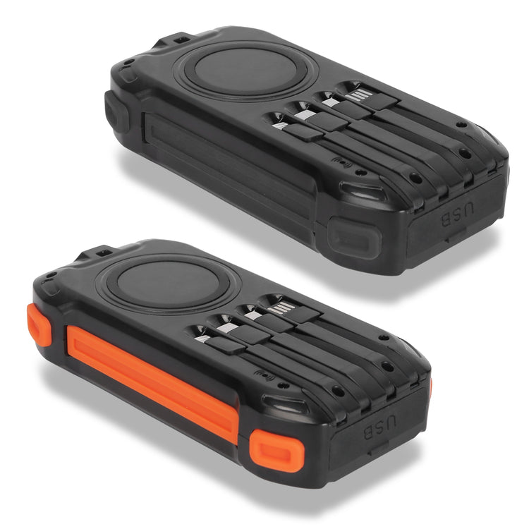 a black and orange device